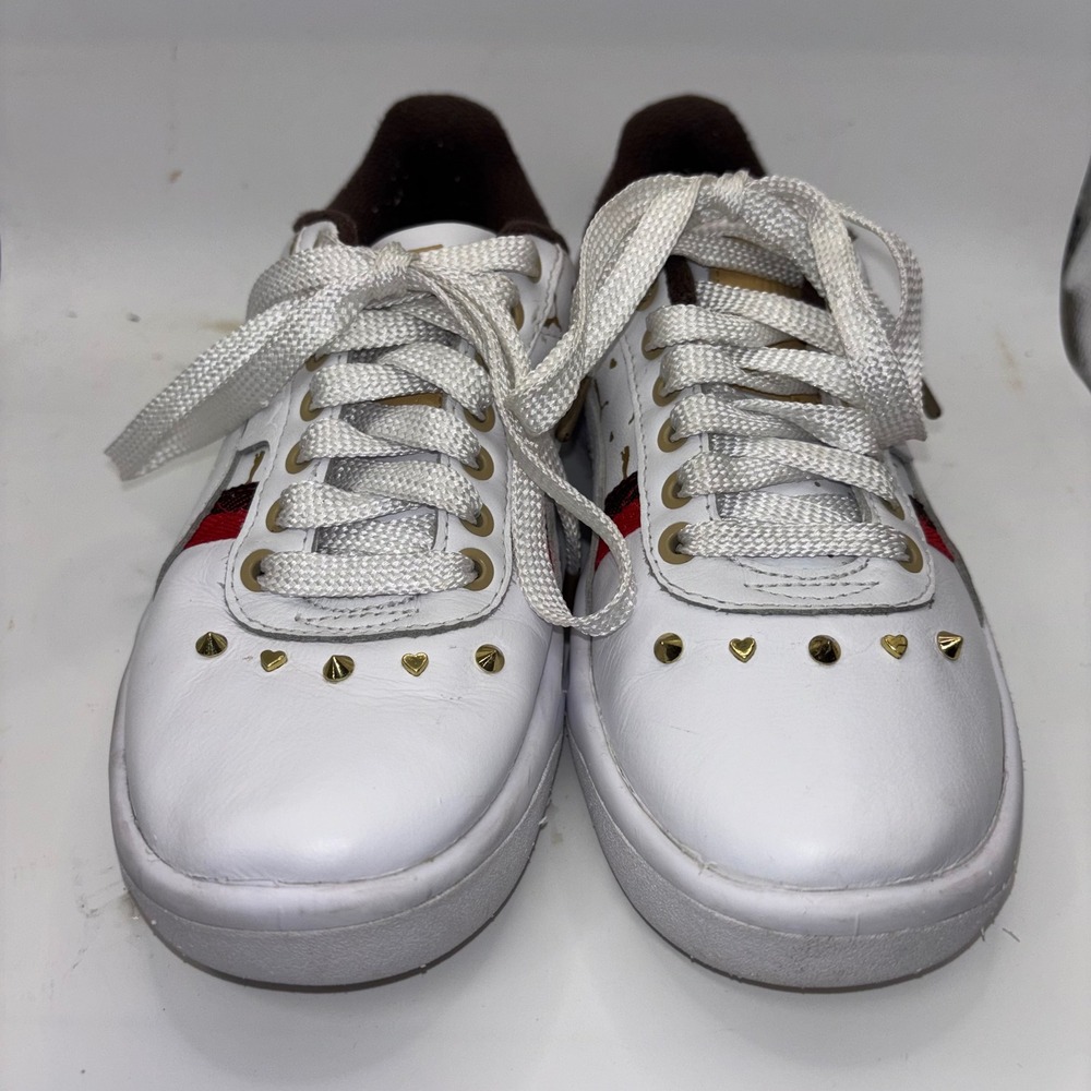 Puma California White Gold Heart Studded Sneakers 370247 01 Womens 7.5